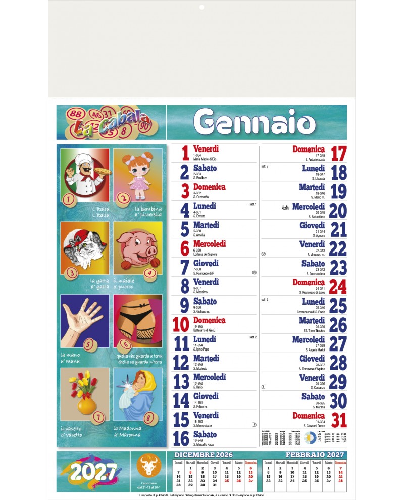 Calendari Illustrati 12 Fogli Cabala Santa Teresa di Riva - Messina