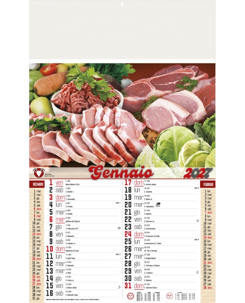 Calendari Illustrati 12 Fogli Carne Santa Teresa di Riva - Messina